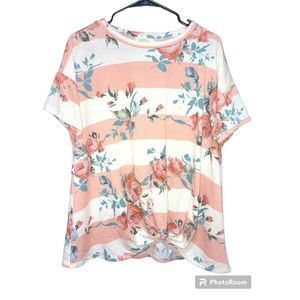 Hope Women's Floral Striped Shirts Ties In Front Size Large